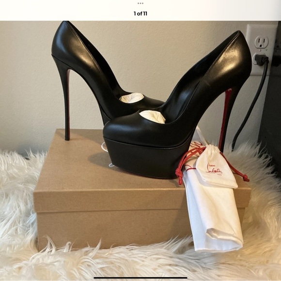 Christian Louboutin Black and Red Stiletto Heels - Picture 1 of 6